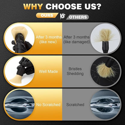 7PCS Car Detailing Brush Set,Boars Bristle Car Cleaning Detail Brush kit,Ultra Soft No Scratch Car Dust Brush,Car Interior Detailing Brushes Kit,Detail Brush Car Detailing for Interior Exterior(black)