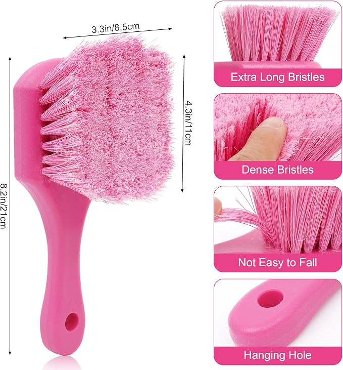 Pink Tire Brush for Women – 8.2" Soft Flagged-Tip Tire Cleaning Brush, Gentle on Wheels & Rims, Cars, Trucks & Motorcycles