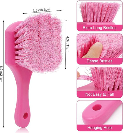 Pink Tire Brush for Women – 8.2" Soft Flagged-Tip Tire Cleaning Brush, Gentle on Wheels & Rims, Cars, Trucks & Motorcycles