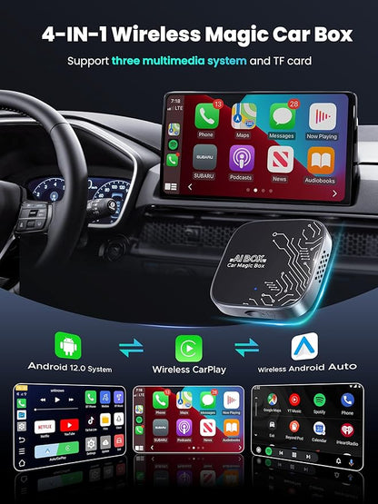 4-in-1 Wireless CarPlay Adapter for Streaming Netflix/YouTube/TikTok/TF Card, 2026 Magic Video AI Box & Android Auto Dongle [Dual Band WiFi, Autolink Pro] Plug & Play, Fits for OEM Wired Car Play Car