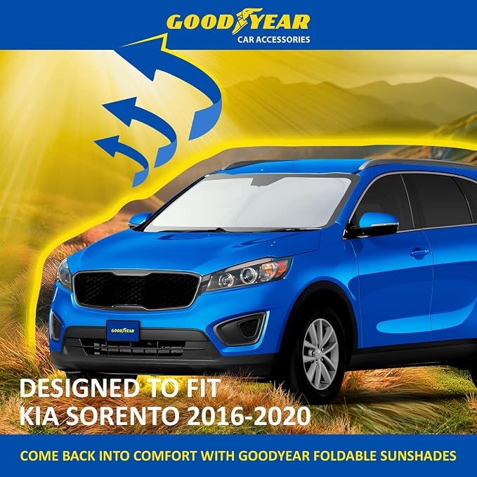 Goodyear Foldable Windshield Sunshade for Kia Sorento 2016-2020, Car Accessories, Sunshade Cover, Sun Shade Car Windshield, Window Sun Blocker - GY008236