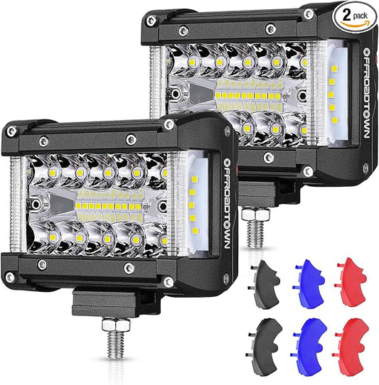 OFFROADTOWN 2Pcs 4 Inch LED Pods Ditch Lights Spot Flood Combo LED Bar Fog Cube Side Shooter Work Offroad Driving Lights for Truck ATV UTV SUV Boat