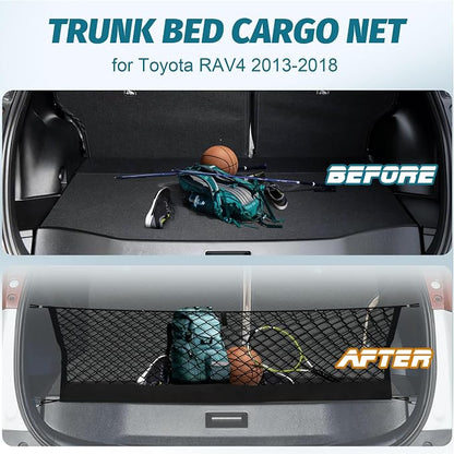 Envelope Style Trunk Cargo Net Compatible with Toyota RAV4 2015 2016 2017 2018,Highly Elastic Trunk Cargo Net for SUV RAV4 Accessories, Upgraded Storage Bag & Heavy Duty Carabiners