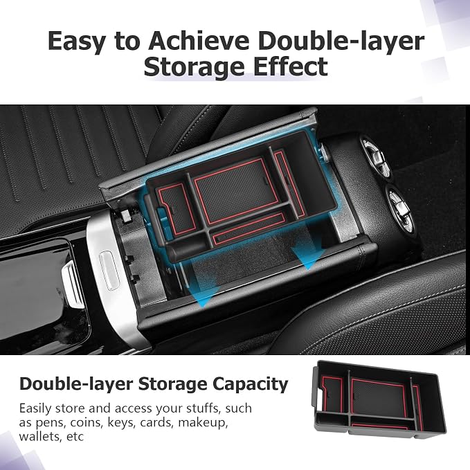 LUWU Center Console Organizer Compatible with 2022-2026 Benz C-Class C300/C300 4Matic/AMG C43/AMG C63 SE Performance W206 Accessories Armrest Console Storage Box Insert Tray ABS Material Red