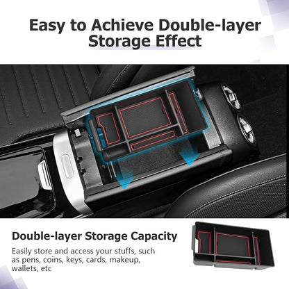 LUWU Center Console Organizer Compatible with 2022-2026 Benz C-Class C300/C300 4Matic/AMG C43/AMG C63 SE Performance W206 Accessories Armrest Console Storage Box Insert Tray ABS Material Red