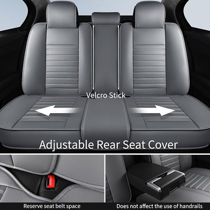HChengkikz Leather Car Seat Covers, Waterproof Horizontal Stripes Front and Rear Car Seat Cover, Breathable Automotive Seat Covers for Sedan SUV Pick-up Truck (5 PCS Full Set, Grey)