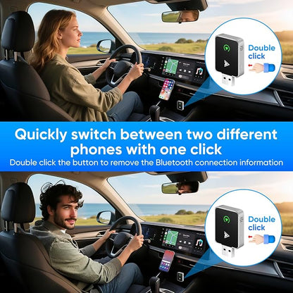 Upgraded Wireless CarPlay Adapter, 2-in-1 Mini Size CarPlay & Android Auto Adapter, Convert Wired to Wireless with USB & USB-C/Type-C, Plug & Play, Stable Control & No Delay, with iPhone & Android