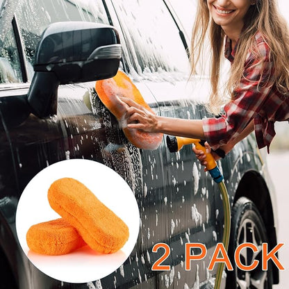 Tanlade 2 Pcs Large Car Wash Sponge for Cleaning, The Microfiber Sponges for Car Washing Supplies, Trucks and Motorcycles (Orange)