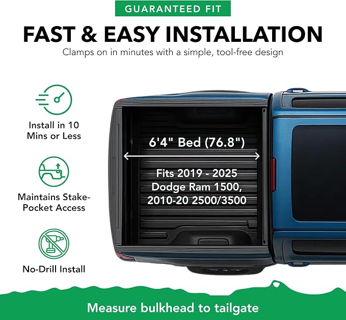 Gator Soft Roll-Up Truck Bed Tonneau Cover w/ Gear Straps | 134693 | Fits 2019 - 2025 Dodge Ram 1500, 2010-20 2500/3500 6' 4" Bed (76.8")