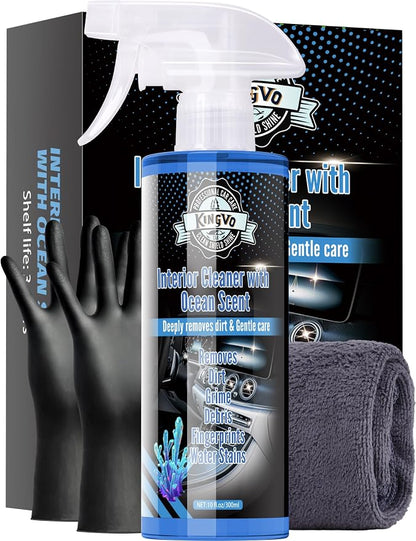 Car Interior Cleaner Spray, Multipurpose Leather Seat Cleaner Upholstery Car Cleaning Kit Auto Dashboard Vinyl Detailing Supplies Kit,Ocean Scent