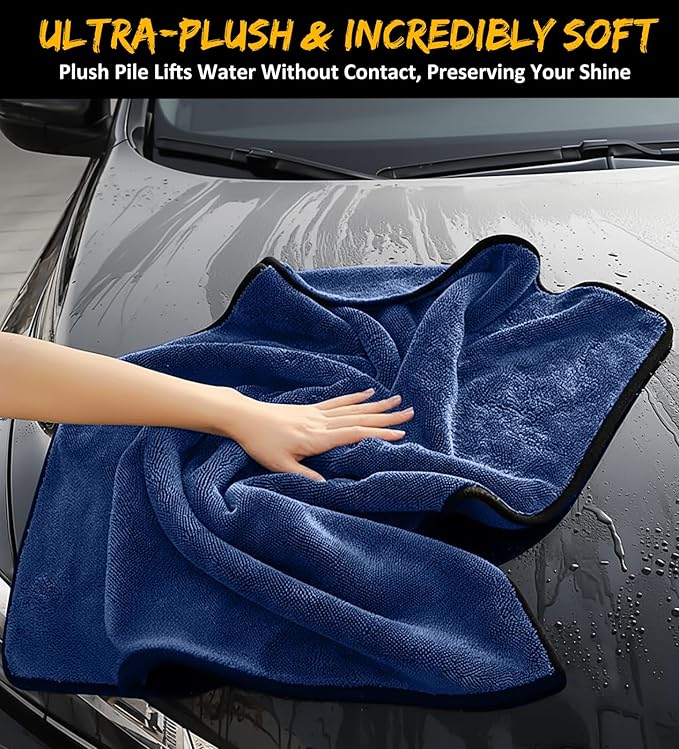 YeewayVeh 2-Pack Long-Reach Pro Car Drying Towels, 48"x32" Extra Large Super Absorbent Towels, High GSM Twisted Loop, Streak-Free Single-Sided Microfiber for Car Detailing, SUV, Truck (Dark Blue)