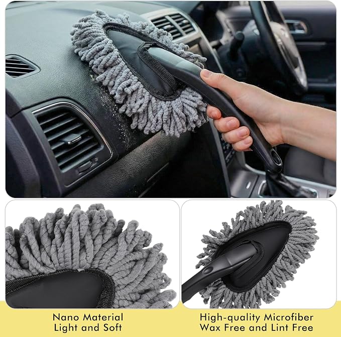 Lounsweer 4 Pcs Large Car Duster Set Microfiber Dust Cleaning Sets with Extendable Handle Exterior Duster Dashboard Detailing Brush Interior Exterior Cleaning Sets for Auto Truck Boat