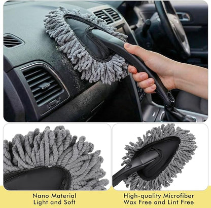 Lounsweer 4 Pcs Large Car Duster Set Microfiber Dust Cleaning Sets with Extendable Handle Exterior Duster Dashboard Detailing Brush Interior Exterior Cleaning Sets for Auto Truck Boat