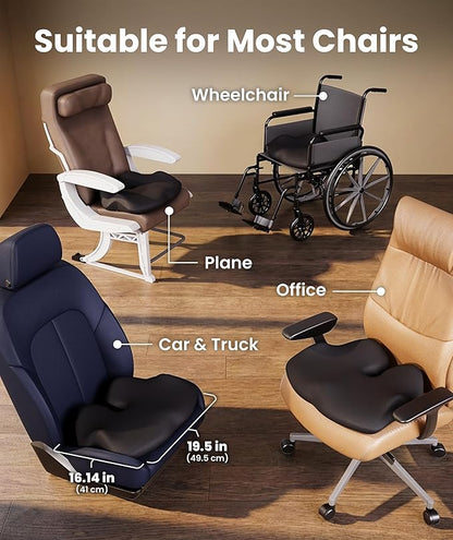 Elevate Series by Everlasting Comfort Doctor Recommended Memory Foam Seat Cushion for Office Chairs & Car - Ergonomic Desk Accessories - Cushions for Tailbone Pain Relief (Charcoal Black, Large)