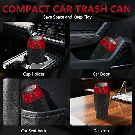 Car Trash Can with Lid - 2-Pack, Interior Accessories for Vehicles, Leakproof Garbage Can with 30 Detachable Trash Bags, Multipurpose Organizers and Storage Solutions for Home and Office
