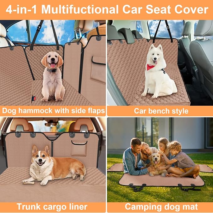 Mancro Back Seat Pet Cover for Dogs, 2026 Upgraded 600D Heavy Duty Waterproof & Scratch-Resistant Dog Hammock for Car, Car Cover for Dogs with Sedan, Trucks and SUVs, Standard, Khaki
