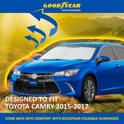 Goodyear Foldable Windshield Sunshade for Toyota Camry 2015-2017, Car Accessories, Sunshade Cover, Sun Shade Car Windshield, Window Sun Blocker - GY008285