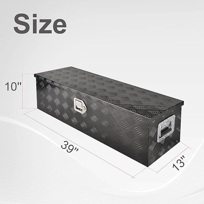 39 Inch Aluminum Heavy Duty Truck Bed Tool Box Truck Car Outdoor Trailer Pickup Toolbox, RV Storage Organizer Trailer Storage Tool Box w/Lock & Keys, 5 Bar Tread, Black (39"X13"X10")