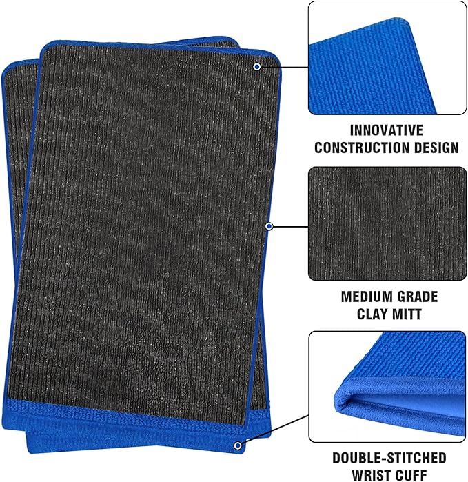 Tidy Monster 2 Pack Clay Mitt and Bar, Medium Grade Bundle With Blue Clay Towel for Car Cleaning and Polishing