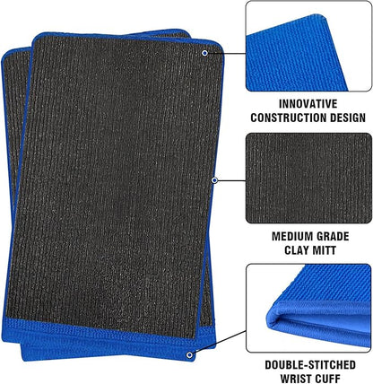 Tidy Monster 2 Pack Clay Mitt and Bar, Medium Grade Bundle With Blue Clay Towel for Car Cleaning and Polishing