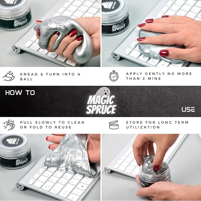MAGIC SPRUCE Cleaning Gel for Car Interior, Universal Car Cleaning Kit With Mint Scented Luxury Silver Cleaning Gel Putty Reusable, Non-Water Keyboard Cleaner for Laptop Dust Cleaning in Containers