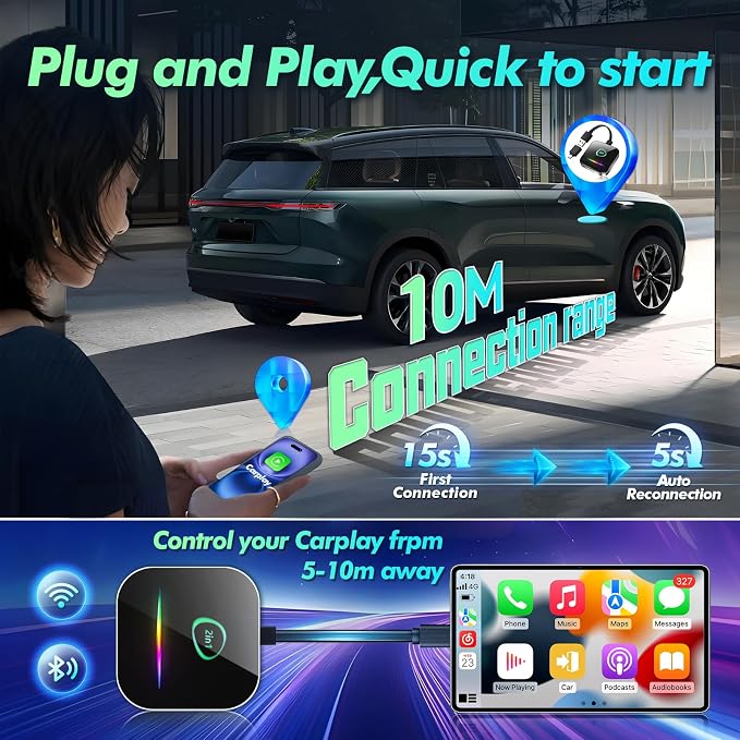 Wireless Carplay Adapter,2025 Upgrade 2-in-1 Convert Factory Wired to Wireless Car Play Android Auto Dongle, for Phone iOS 10+ & Android 11+ with USB/USB-C Port