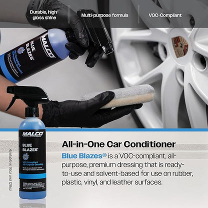 Malco Blue Blazes VOC Compliant All-In-One Car Conditioner – Protects & Preserves Leather, Rubber, Plastic, & Vinyl Surfaces/Produces a Durable, High-Gloss Shine/Pleasant Fragrance/16 Oz. (127216)