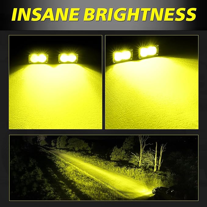 Yellow LED Pods, AKD Part 3 Inch Flood CREE LED Fog Lights 40W Yellow Small Chase Pod Lights Ditch Lights Off Road Driving Lights 2 Packs for Dirt Bike Motorcycle Truck UTV ATV SUV Surron