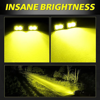 Yellow LED Pods, AKD Part 3 Inch Flood CREE LED Fog Lights 40W Yellow Small Chase Pod Lights Ditch Lights Off Road Driving Lights 2 Packs for Dirt Bike Motorcycle Truck UTV ATV SUV Surron