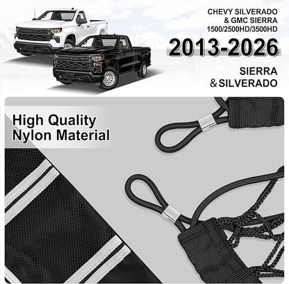 Amiss Truck Bed Cargo Net with Side Organizer,Fits for 2013-2026 Chevy Silverado & GMC Sierra 1500/2500HD/3500HD, Portable Storage for Pickup Cargo and Heavy Duty Hook, Car Exterior Accessories