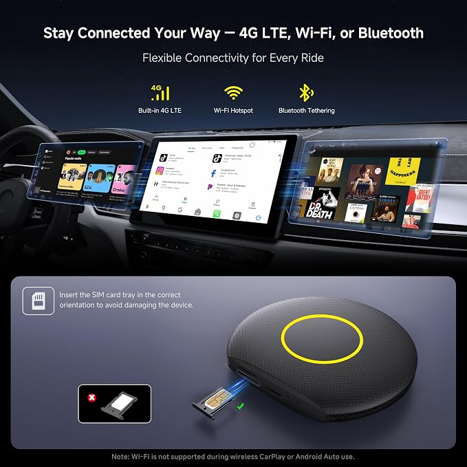 Wireless CarPlay Adapter, Magic AI Box with 4G LTE | GPS | Full Android OS, Wireless CarPlay Box Compatible with Wired Factory CarPlay & Android Auto, Support for YouTube/Netflix