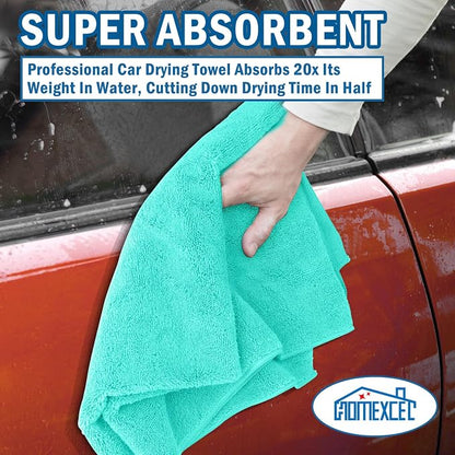 HOMEXCEL Professional Large Microfiber Car Drying Towels 2 Pack, Lint Free, Scratch Free, Highly Absorbent Drying Towel for Cars, SUVs, RVs, Trucks, and Boats,31" x 24",Green