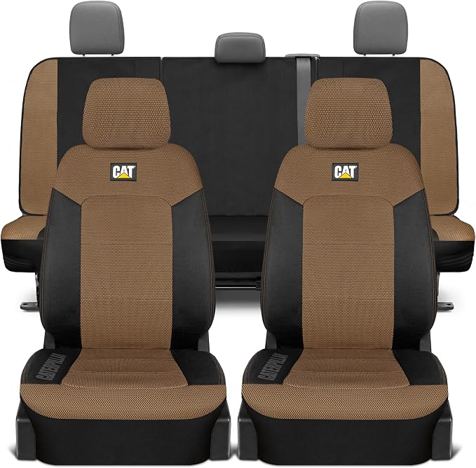 CAT MeshFlex Seat Covers Full Set for Full-Size Pickup Trucks Only - Beige | Front Bucket Seat Covers & 60/40 Split Rear Bench Protector – Interior Accessories For F-150, Silverado, Ram, Sierra & Tundra