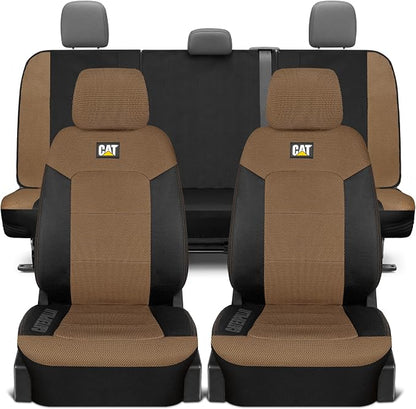 CAT MeshFlex Seat Covers Full Set for Full-Size Pickup Trucks Only - Beige | Front Bucket Seat Covers & 60/40 Split Rear Bench Protector – Interior Accessories For F-150, Silverado, Ram, Sierra & Tundra