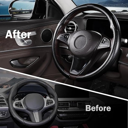 Carbon Fiber Steering Wheel Cover, Thin Steering Wheel Cover Protector Universal Car Steering Wheel Accessories, Matte Black