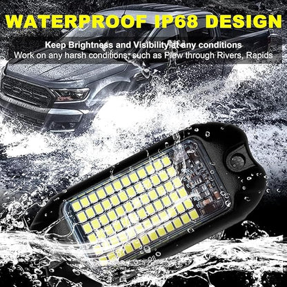 Nicoko 4Pods Pure White 72 LEDs SMD Chips 72w High Power Rock Lights Super Bright White Offroad Car Boat Underglow Lights IP68 Waterproof for Truck SUV UTV ATV RZR