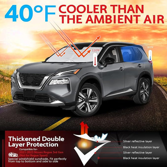 KAYZT Windshield Sun Shade for 2021-2025 2026 Nissan Rogue 3rd Gen.(Not for Rogue Sport) SUV Foldable Sunshade Front Window Custom Fit Car Accessories