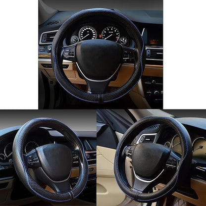 ESEWALAS Universal Car Steering Wheel Cover,Anti-Slip Leather Steering Wheel Cover,Sports Style Steering Wheel Protector,Car Interior Accessories Auto Steering Wheel Covers (Black with Blue)