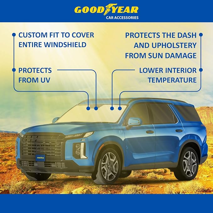 Goodyear Foldable Windshield Sunshade for Hyundai Palisade 2020-2025, Car Accessories, Sunshade Cover, Sun Shade Car Windshield, Window Sun Blocker - GY008213