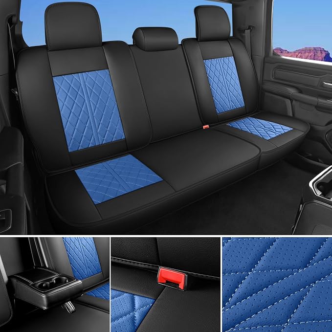Custom Fit Chevy Silverado GMC Sierra 1500 2007-2026 2500/3500 HD Crew Cab Full Set Car Seat Covers - 5 Pack, Premium Faux Leather Truck Seat Protector with Airbag Compatible Design, BlackBlue