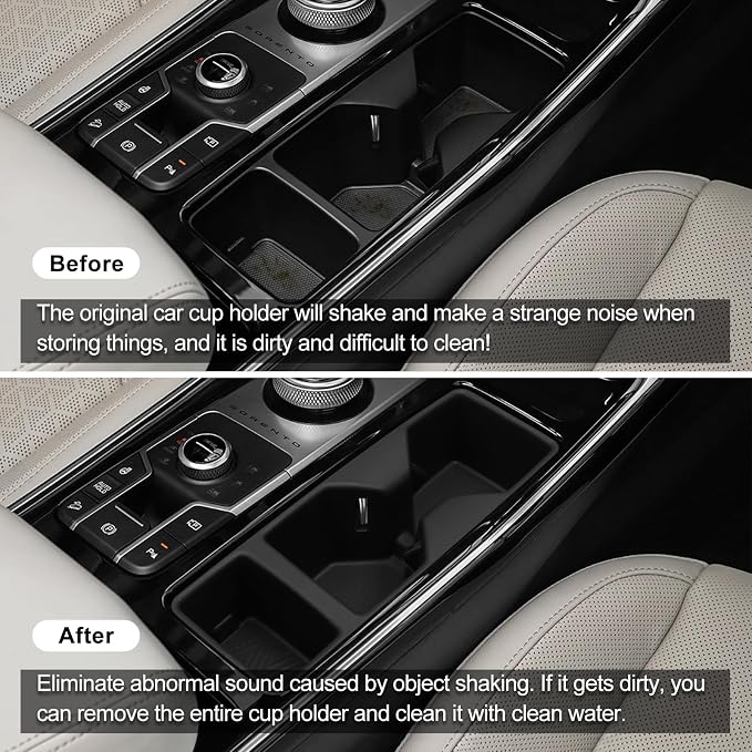 smabee Center Console Cup Holder Compatible with Kia Sorento 2021-2025 2026 Accessories TPE Drinks Holder Box Organizer Car Interior Black