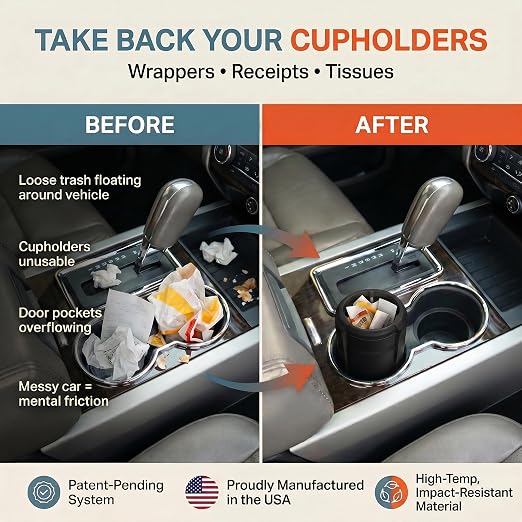 Trash Trapper Car Trash Can Cup Holder | Mini Car Trash Can | Fits in Most Doors | 5.1" x 2.9" | Traps More & Empties Less, Patent-Pending Compaction, Holds Weeks of Small Garbage, Black/Teal