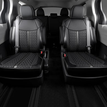 Custom Fit Sienna Seat Covers for 2021-2026 Toyota Sienna 7-Seat XLE XSE Woodland Limited Platinum [Ottoman Not Covered], Waterproof Faux Leather Full Set Airbag Compatible (Black)