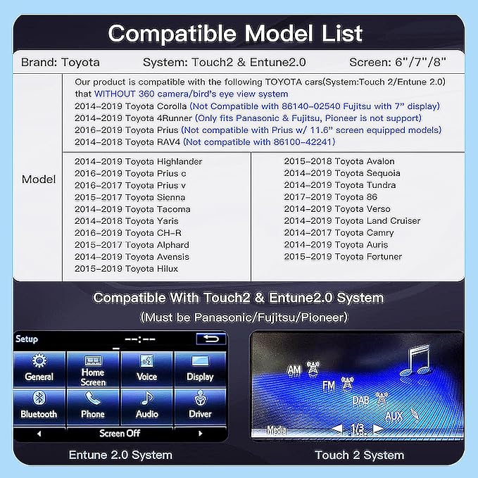 Carplay Adapter Wireless Carplay Retrofit Kit Decoder for Toyota Touch2 & Entune2.0 2014-2019 Fit for Tundra/4Runner/RAV4/Tacoma/Camry/Corolla/Avalon/Prius/CH-R/Sienna/Highlander
