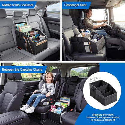 WHHMK Car Caddy, Easy to Clean Middle Seat Car Organizer for Kids, Support Up to 33 LB of Weight Car Front Seat Organizer, Captain Chairs Organizers for SUV Camper Van Tissues Toys Holder