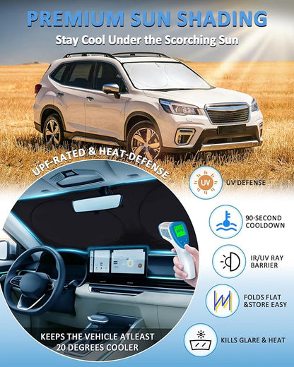 Sun Shade for Forester Windshield Sunshade Custom Fit 2014 2015 2016 2017 2018 Subaru Forester Accessories Front Window Cover Retractable Sun Visor Protector Keep Interior Cool UV Blocker