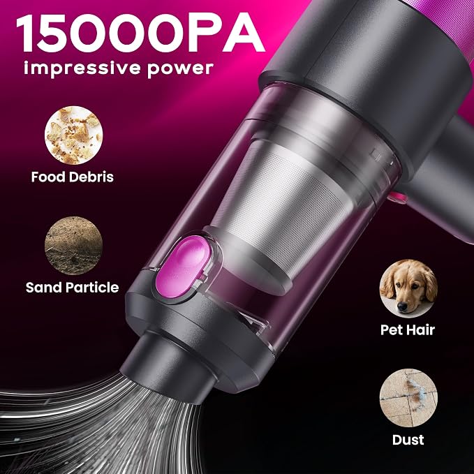 Car Vacuum Handheld Vacuum Cleaner, 15000PA Suction, Mini Vacuums with Air Duster and Blower, Portable Hand Held Vacuum for Car, House, Crumbs, Hair (Pink)