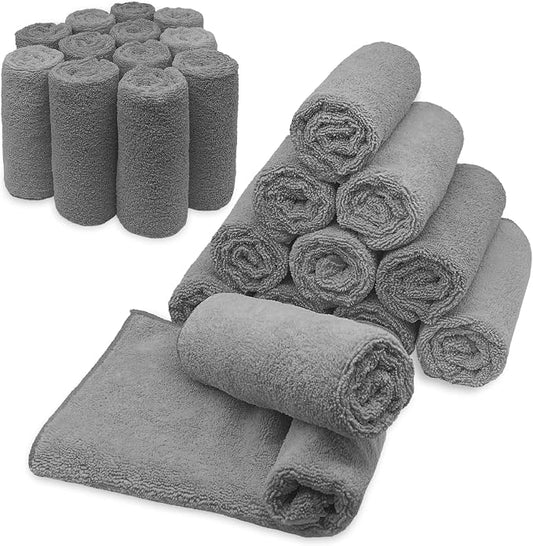 Blue Horizon Microfiber Cleaning Towels, Pack of 24, Ultra Soft Plush Washcloth, All Purpose Premium Microfiber Detailing Cleaning Cloths (16" x 16", Gray)
