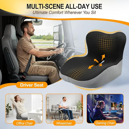 Allaboutsla Memory Foam Car Seat Cushion with Lumbar Support, L-Shaped Ergonomic Design for Long Driving, Pressure-Relief Comfort for Car, SUV, Semi Truck & Office Chair