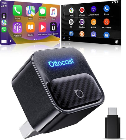 Ottocast Mini Core 2026, 2-in-1 Wireless CarPlay Adapter & Android Auto Adapter – Auto-Switch, Plug & Play, WiFi 6, Fast Reconnect, Mini & Stable